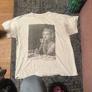 H&M Cream and Gray Colorblock Tee